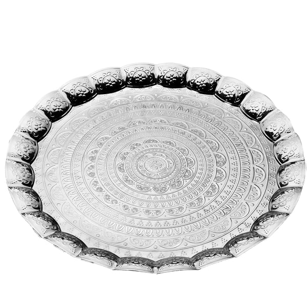 WAVY ROUND TRAY SILVER, 13.7 in