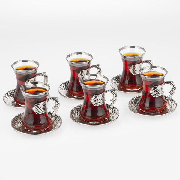 Traditional Housewarming Tea Cups Gift Set for Women, Silver, 6 Pcs