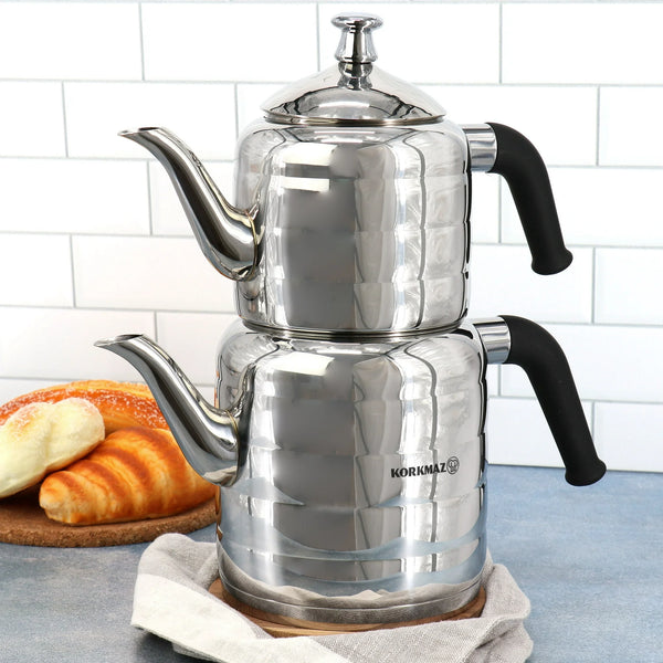 Korkmaz Mina Stainless Steel Turkish Teapot Set, Midi, Maxi