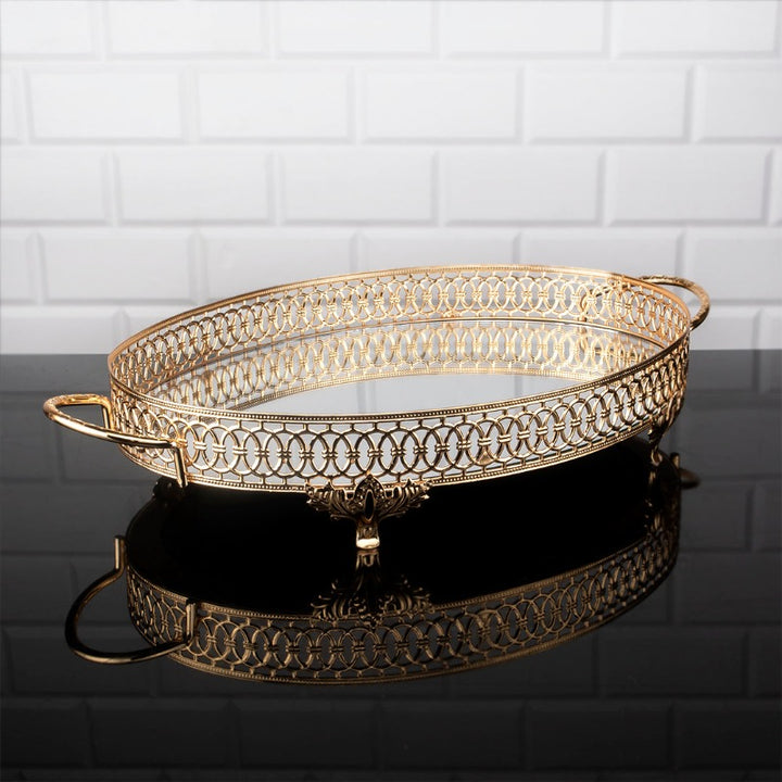 LULU OVAL METAL TRAY MIDI GOLD 44 x 26 cm (17.3" x 10.2") - Hakan Makes Kitchens Smile