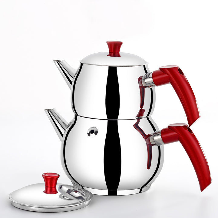 Hakan Mirrored Stainless Steel Double Bondy Midi Tea Pot Set