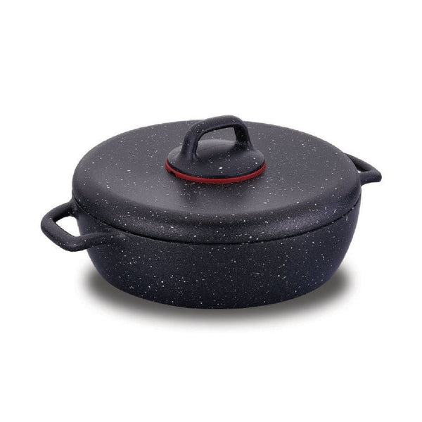 GUSTO DIE CAST ALUMINIUM LOW CASSEROLE BLACK 2.5 lt (84.5 oz) 24 x 6.5 cm (9.4" x 2.5") - Hakan Makes Kitchens Smile