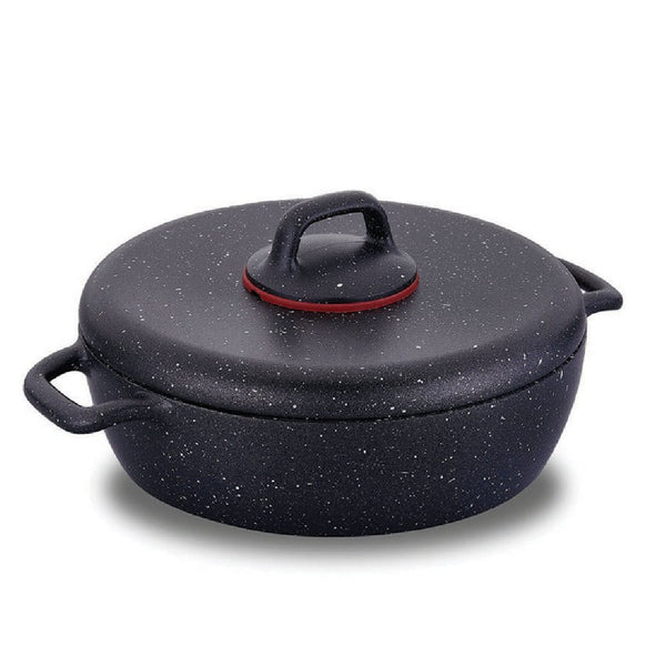 GUSTO DIE CAST ALUMINIUM LOW CASSEROLE BLACK 3.5 lt (118.3 oz) 26 x 7 cm (10.2" x 2.7") - Hakan Makes Kitchens Smile