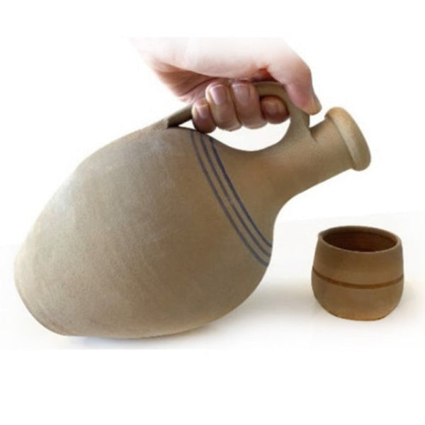 CLAY PITCHER WITH MUG BIG SIZE CREAM - Hakan Makes Kitchens Smile