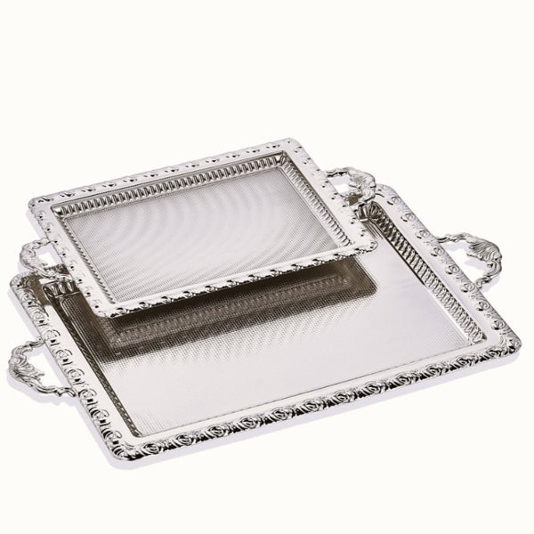 SET RECTANGULAR DANTEL DESIGN 2 PCS SILVER TRAY 54 x 33 cm (21.3" x 13.0") + 40 x 23 cm (15.7" x 9.0") - Hakan Makes Kitchens Smile