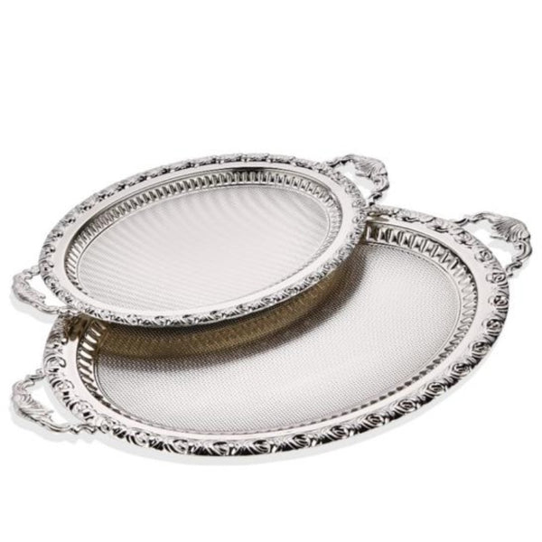 SET OVAL DANTEL DESIGN 2 PCS SILVER TRAY 53 x 32 cm (20.9" x 12.6") + 39 x 23 cm (15.4" x 9.0") - Hakan Makes Kitchens Smile