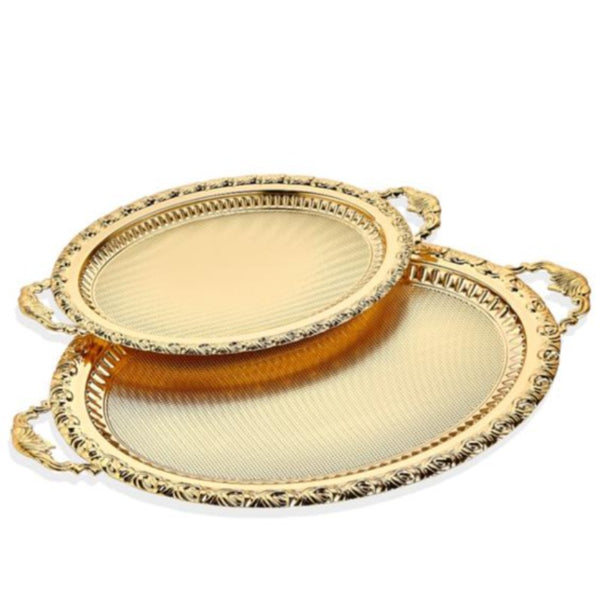 SET OVAL DANTEL DESIGN 2 PCS GOLD TRAY 53 x 32 cm (20.9" x 12.6") + 39 x 23 cm (15.4" x 9.0") - Hakan Makes Kitchens Smile